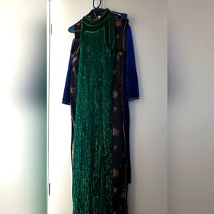 Vintage style sparkling long  dress (green)